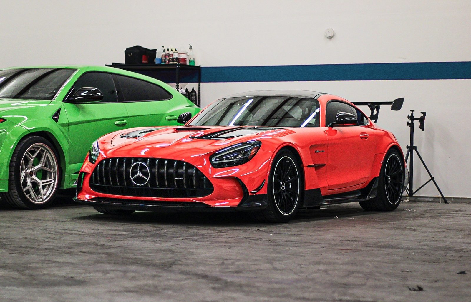 Red Mercedes-AMG profile after a ceramic coating detail in Towson