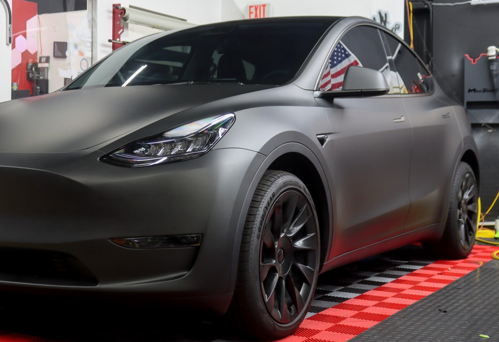 Tesla detailed in the driveway of an Owings Mills townhome